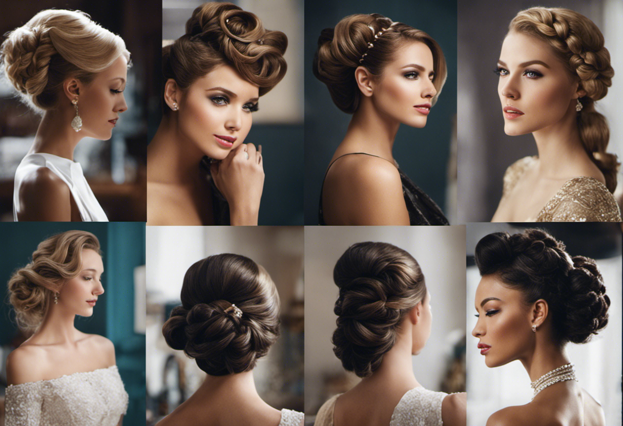 An image showcasing a variety of stunning hairstyles, ranging from elegant updos to trendy braids, all easily achievable at home