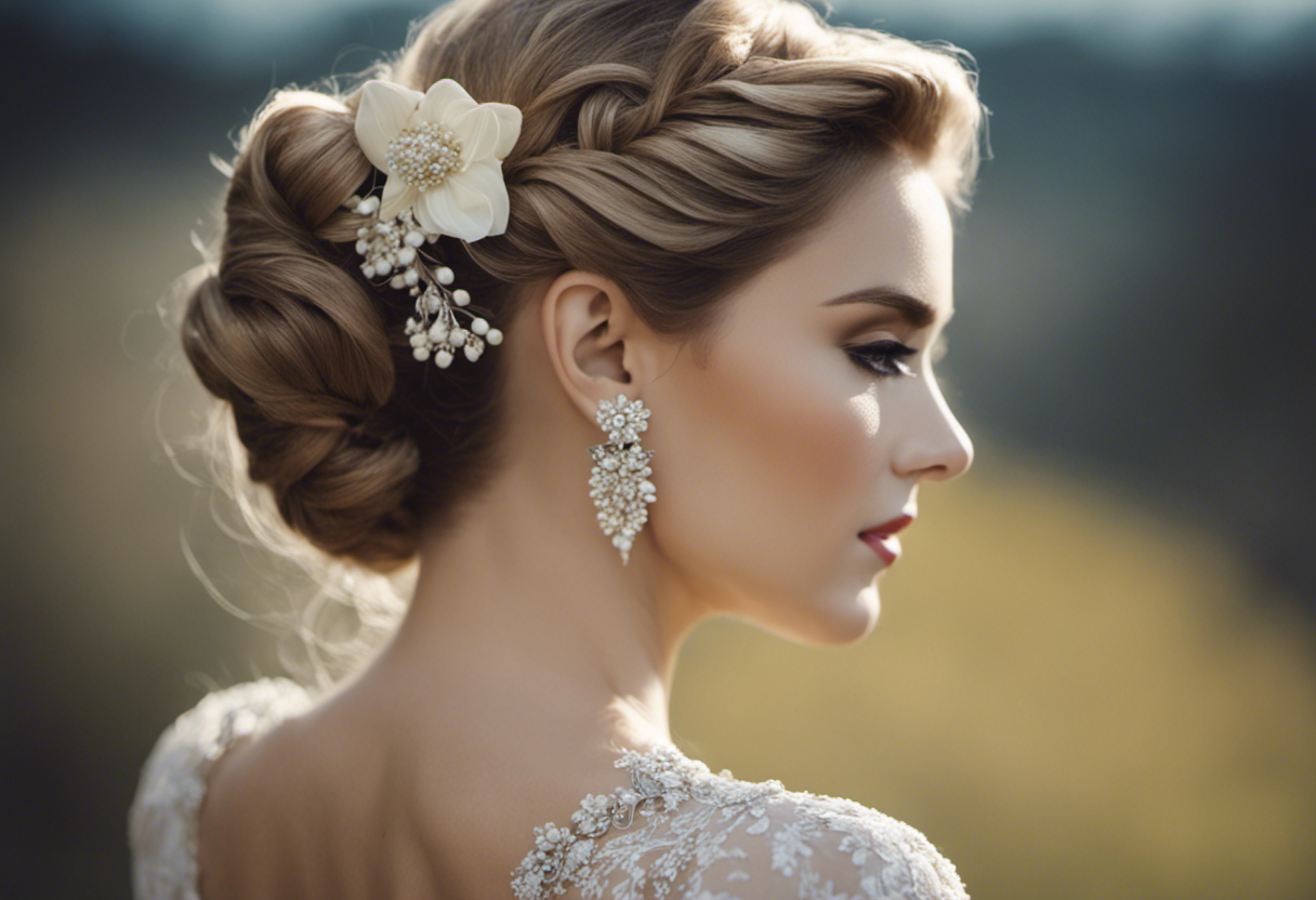 An image showcasing a variety of elegant hairstyles, ranging from intricate updos to sleek ponytails, adorned with flower accessories and dazzling hairpins, reflecting the latest trends and styles that will make you shine
