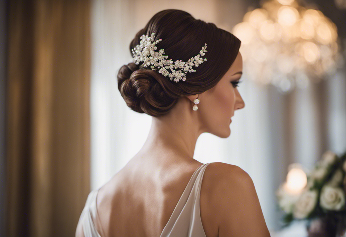 An image showcasing a glamorous mother of the bride hairstyle for short hair
