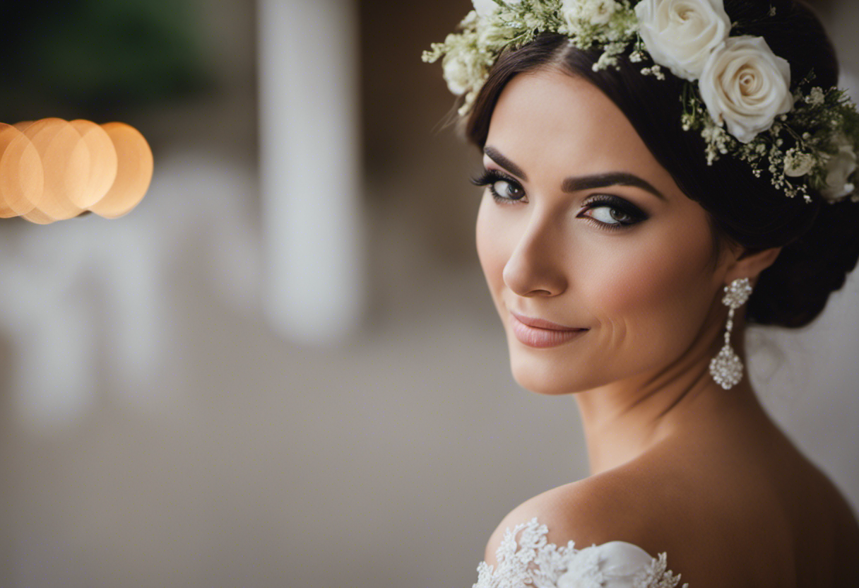 An image showcasing a bride with a side-swept fringe, exuding elegance and style