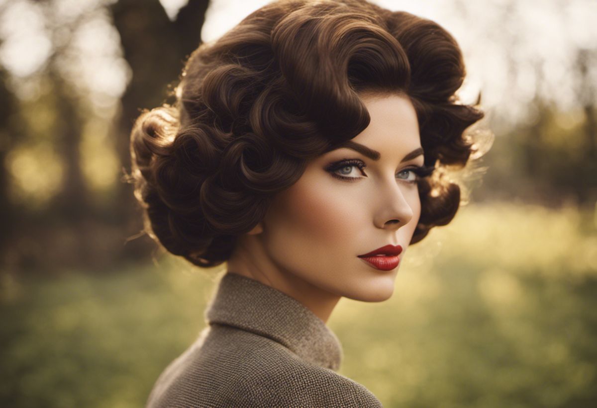 An image showcasing a woman with voluminous, perfectly coiled 1960s vintage curls