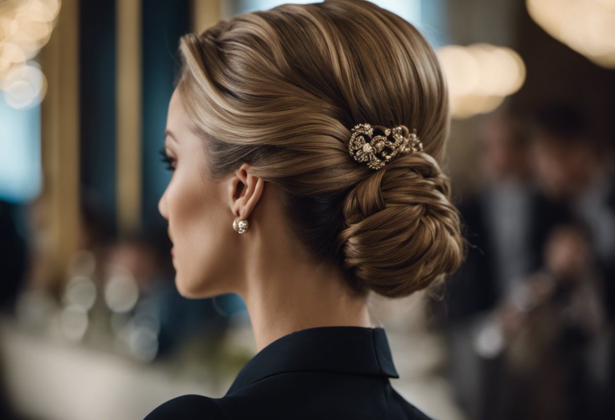 An image showcasing a professional female executive hairstyle, exuding elegance and style