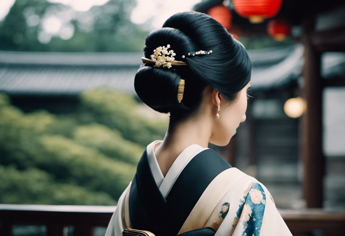 An image showcasing a traditional Japanese hairstyle, characterized by elegant simplicity