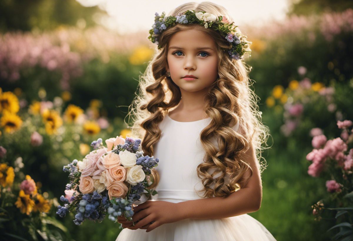 An image capturing the enchanting innocence and beauty of little princesses in their flower girl hairstyles