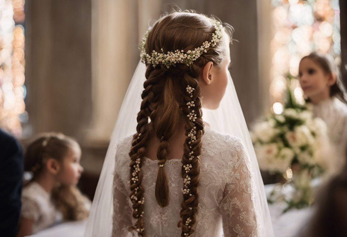 An image capturing the pure essence of First Communion hairstyles